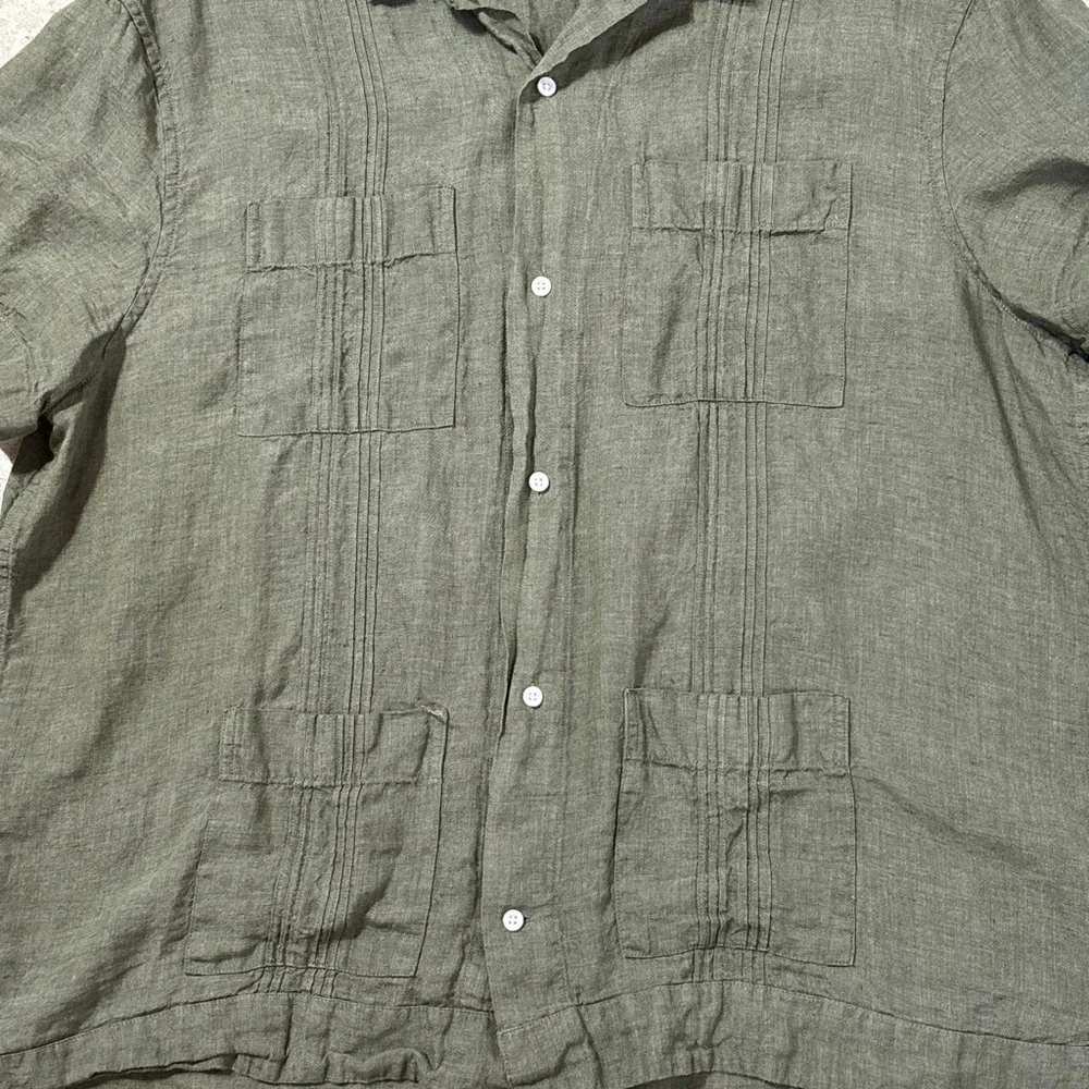 Banana Republic Linen Resort Shirt Casual Button Down Men’s XXL Olive Green